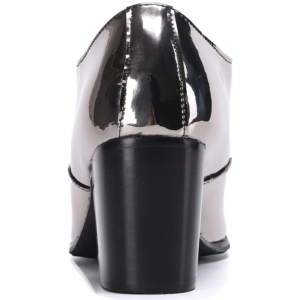 Santimon Men's US 9 Silver Bright Slip-on Opera Pumps Leather w/ SMALL SCUFF Hig